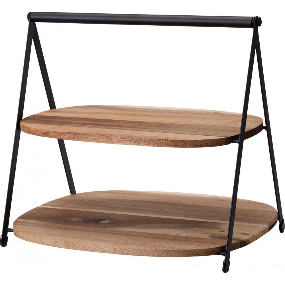 Platou serveire etajat Segovia, lemn, metal, 27 x 18 x 25 cm