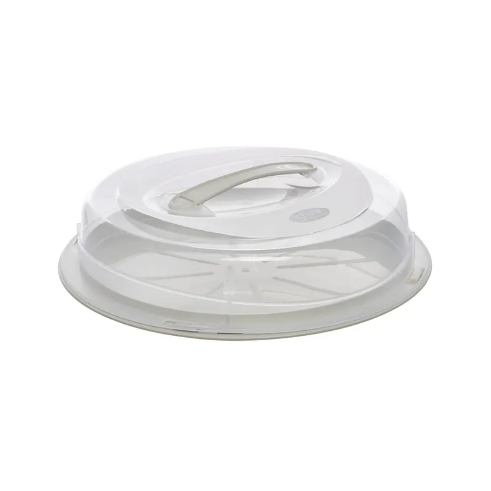 Platou tort cu capac Morsey, plastic, bej, 33 x 9 cm