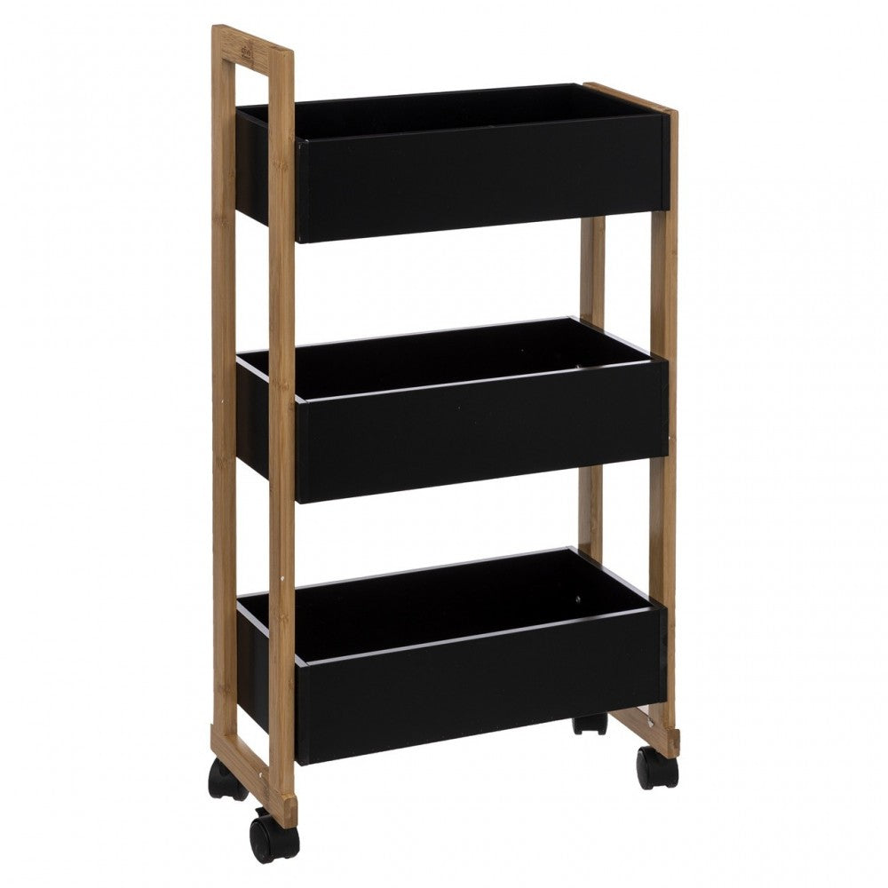 Etajera cu roti Instant, bambus, negru, 41 x 20 x H 80 cm