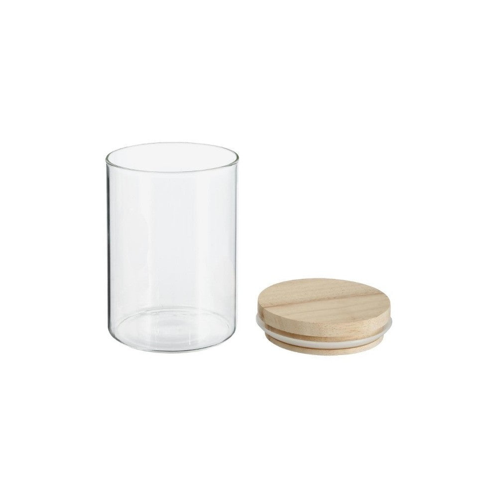 Recipient 5Five Woods, 1300 ml, sticla borosilicata, capac lemn arbore de cauciuc, 10 x H 22 cm
