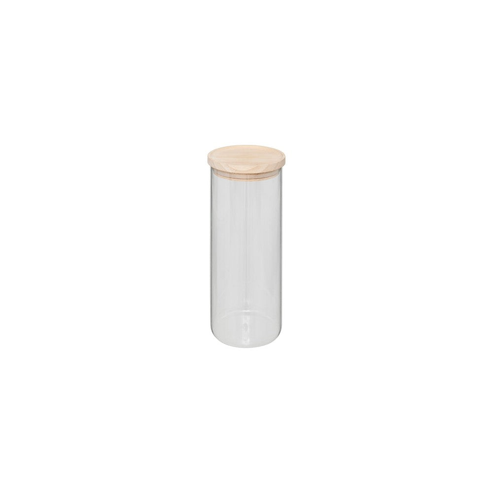 Set 4 recipiente 5Five Woods, 1600 ml, sticla borosilicata, capac lemn arbore de cauciuc, 10 x 27 cm