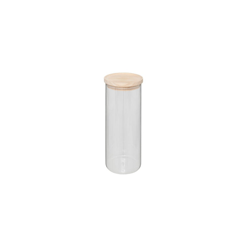 Set 4 recipiente 5Five Woods, 1600 ml, sticla borosilicata, capac lemn arbore de cauciuc, 10 x 27 cm