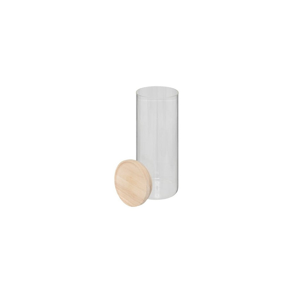 Recipient 5Five Woods, 1600 ml, sticla borosilicata, capac lemn arbore de cauciuc, 10 x 27 cm