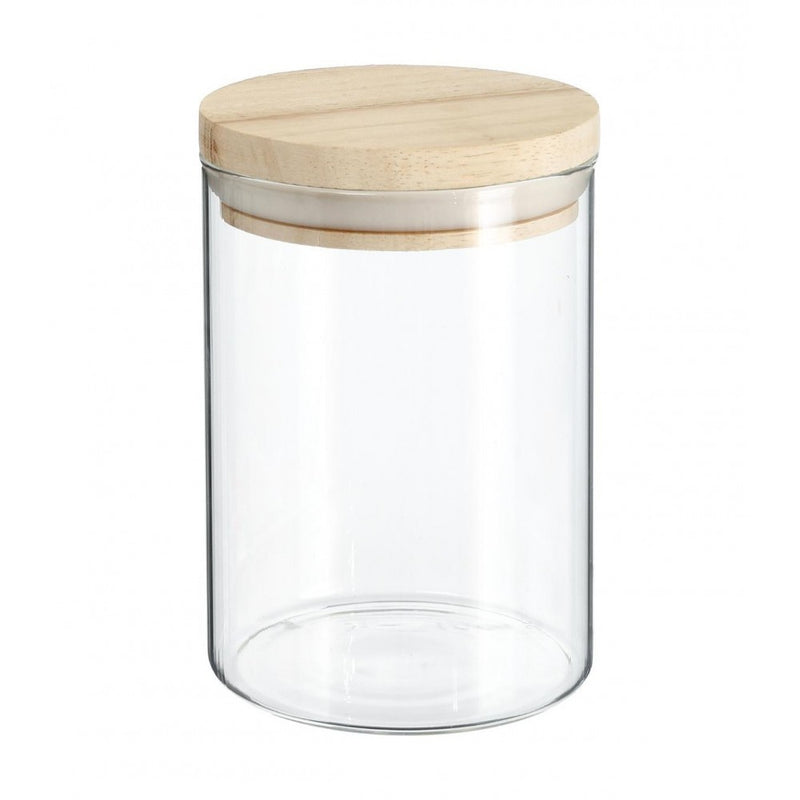 Recipient 5Five Woods, 600 ml, sticla borosilicata, capac lemn arbore de cauciuc, 10 x H 14 cm