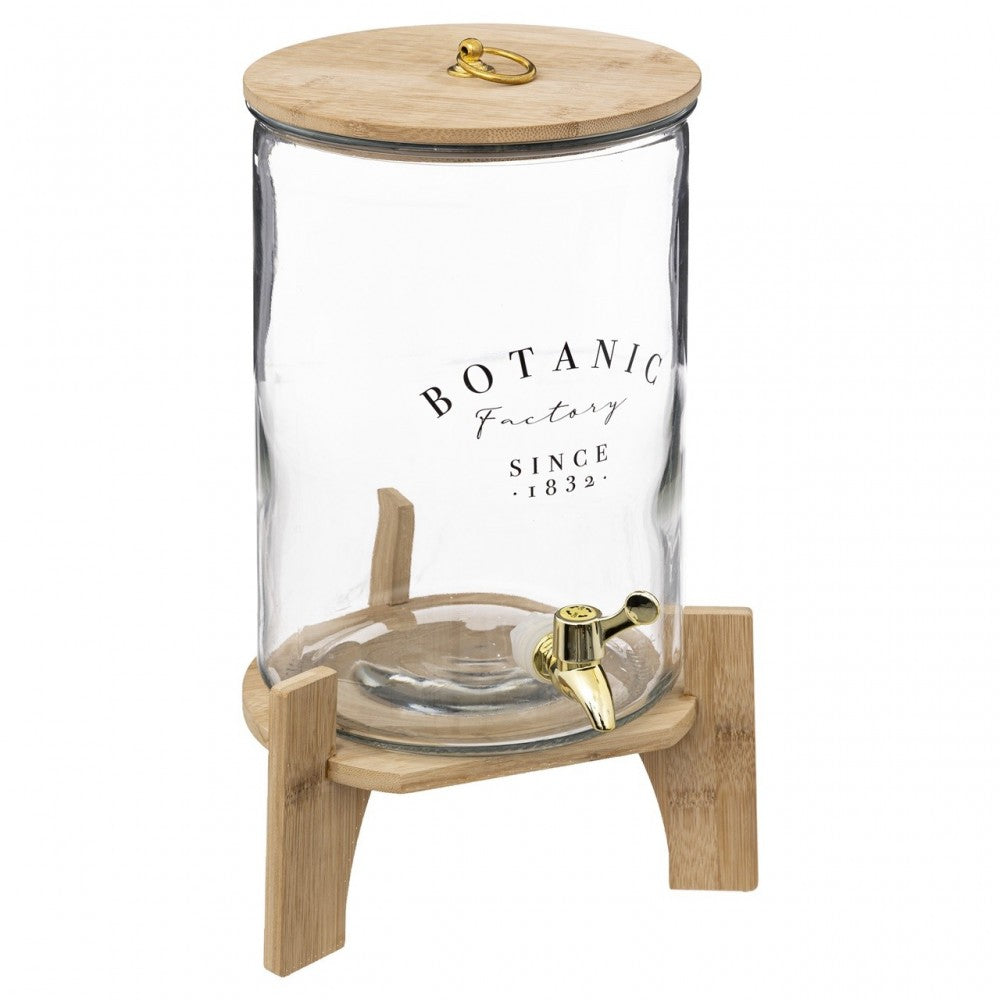 Recipient-borcan pentru limonada Bota, sticla, suport lemn, 8 litri