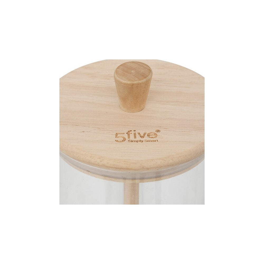Recipient miere, sticla, capac bambus, 8.5 x H 12.8 cm