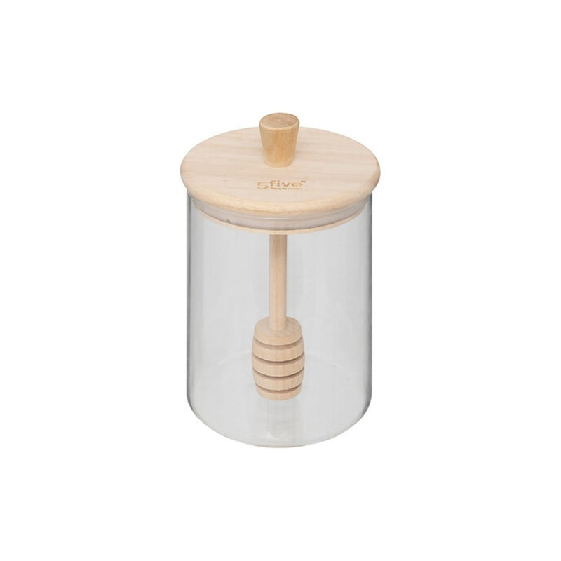 Recipient miere, sticla, capac bambus, 8.5 x H 12.8 cm