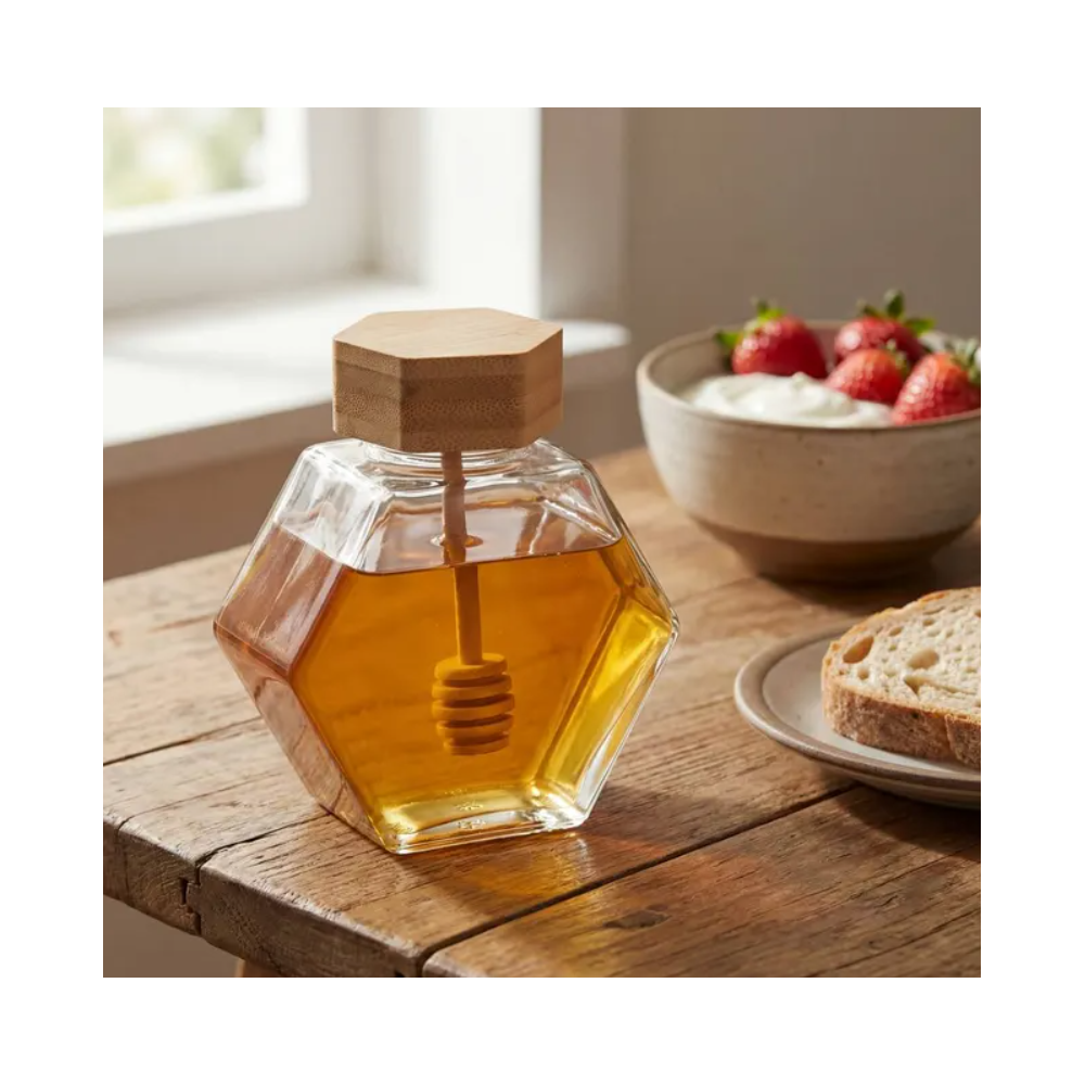 Recipient pentru miere Hexa, sticla, 12 cm