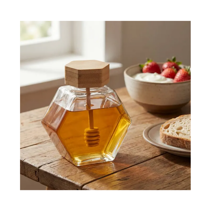 Recipient pentru miere Hexa, sticla, 12 cm