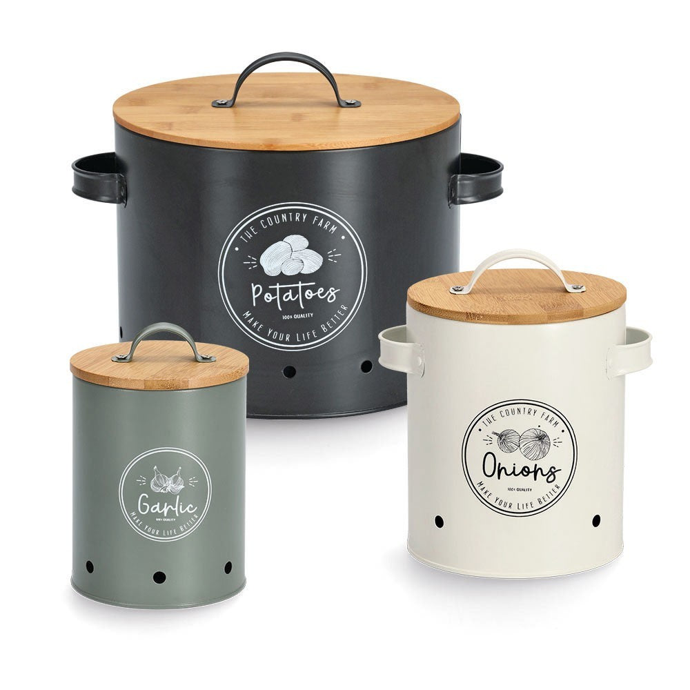Set 3 recipiente legume Zeller, metal, capac bambus