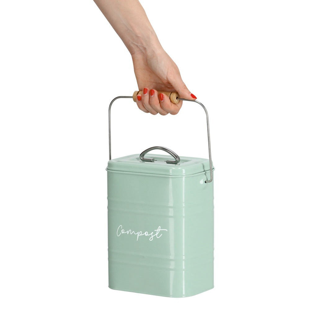 Recipient compost Zeller, metal, verde, 17 x 12.5 x 20.4 - 24.5 cm