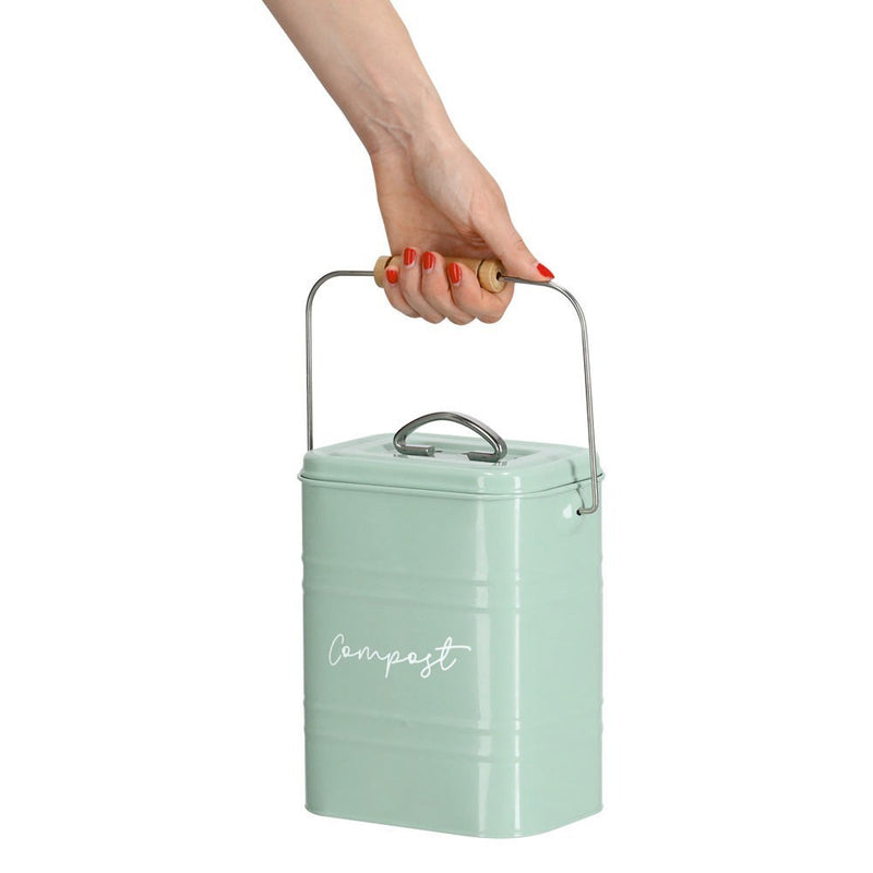 Recipient compost Zeller, metal, verde, 17 x 12.5 x 20.4 - 24.5 cm