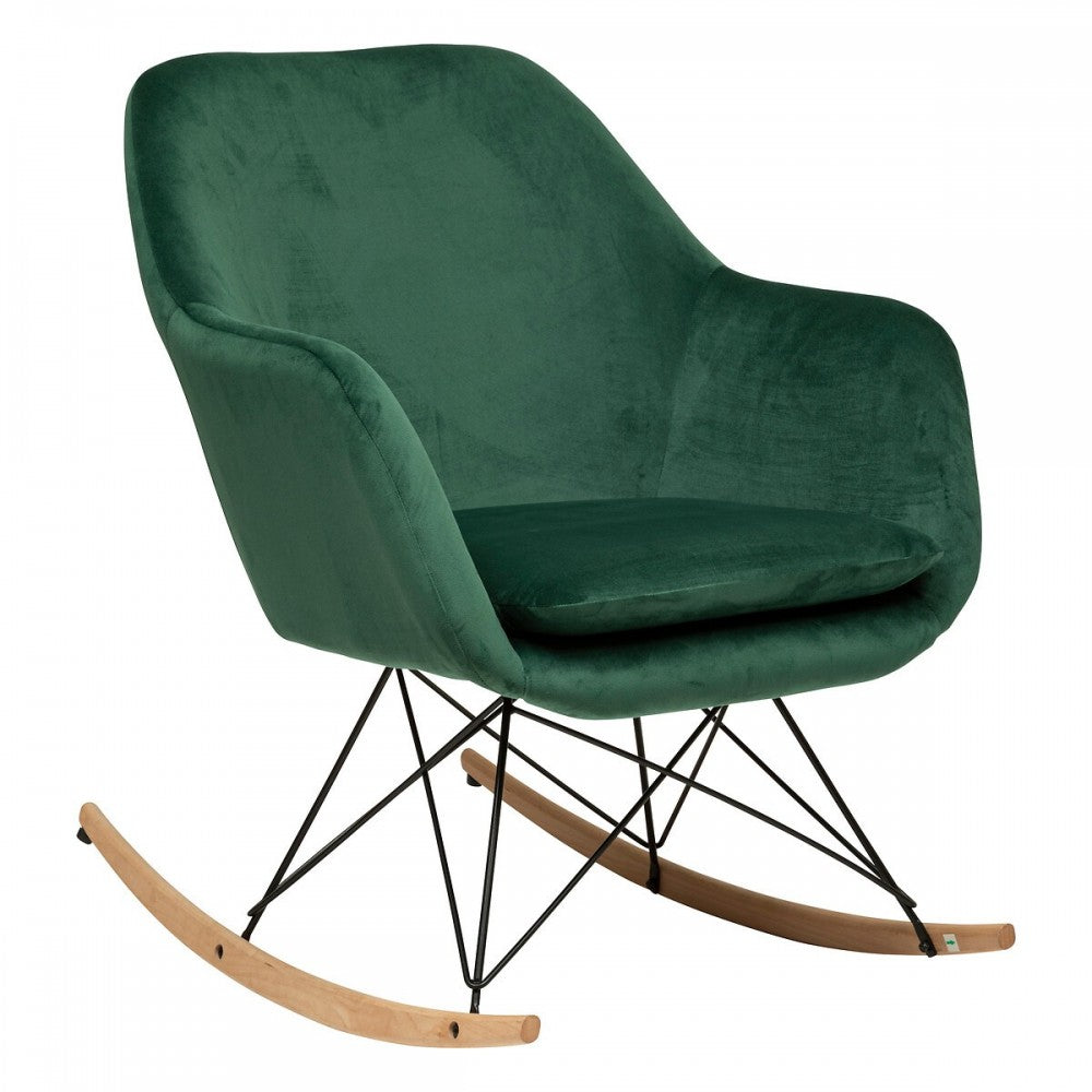 Scaun balansoar Green Jade Rocking, lemn, metal, poliester, 65 x D. 80 x H. 83 cm, 7,3 kg