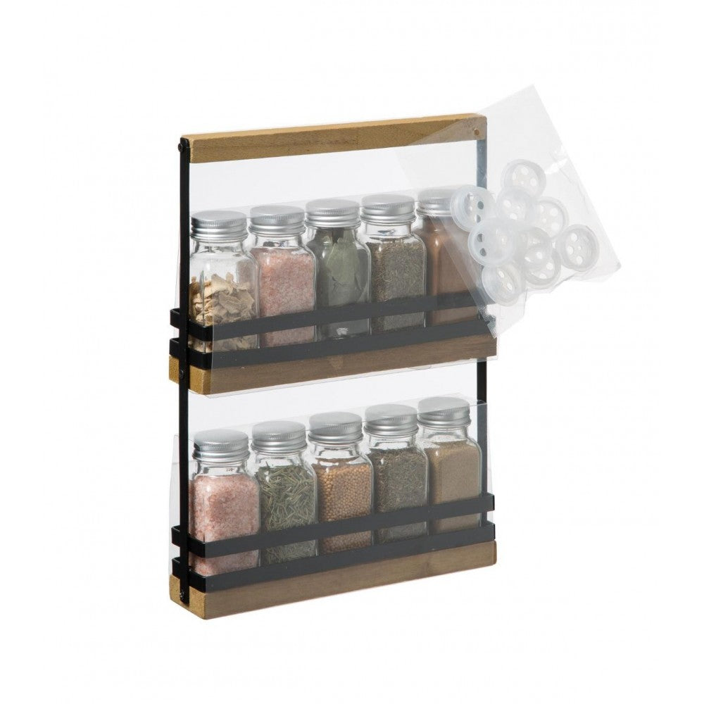 Set 10 recipiente condimente Epics, suport metalic, 22 x 4.7 x 29.5 cm