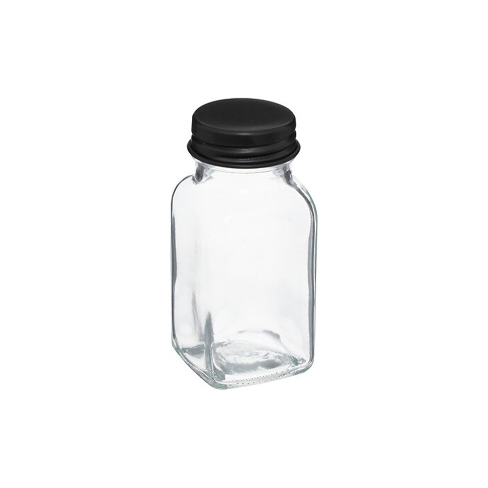 Set 10 recipiente Gortex, pentru condimente, in suport, sticla, metal negru, 21.5 x 9 x H 16 cm