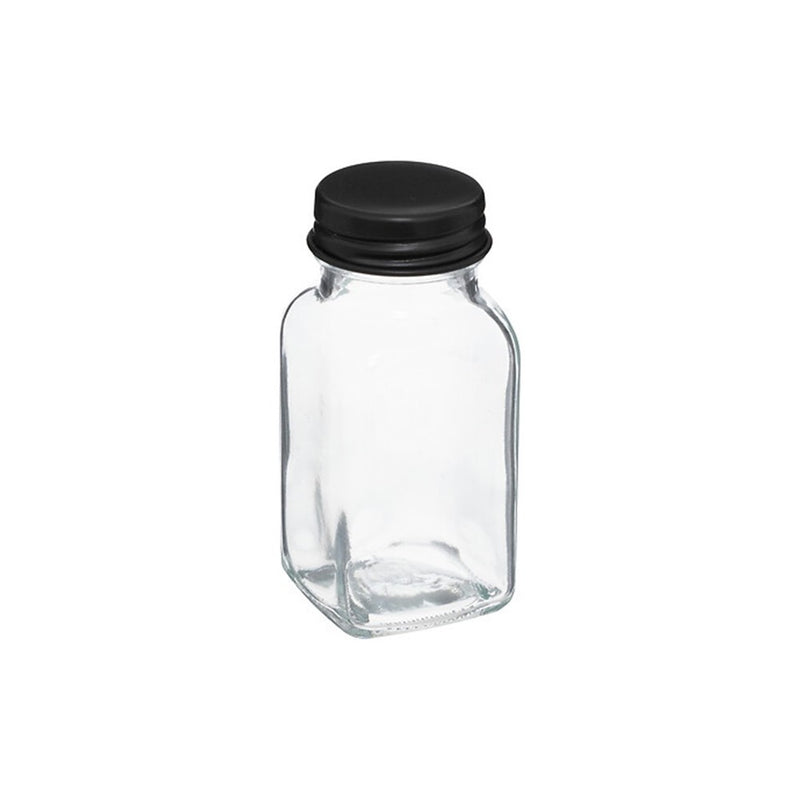 Set 10 recipiente Gortex, pentru condimente, in suport, sticla, metal negru, 21.5 x 9 x H 16 cm