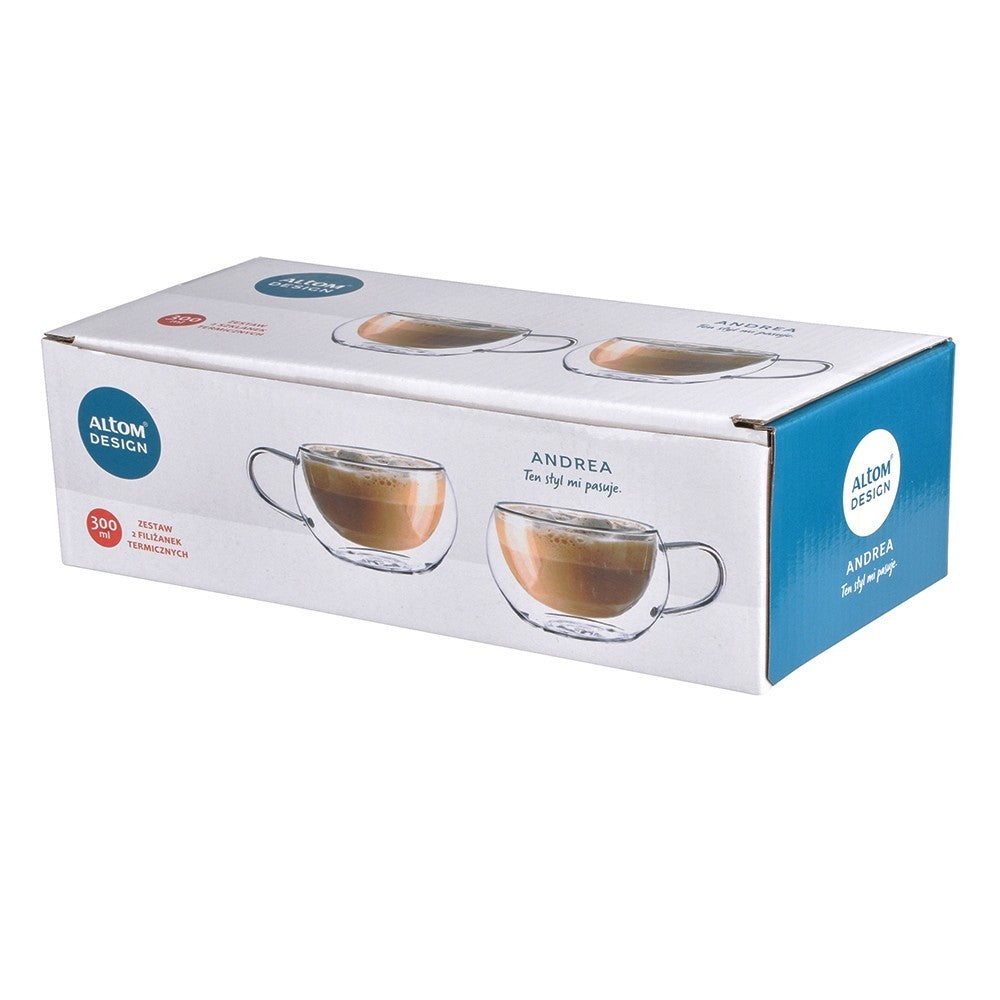 Set 2 cani capuccino Andrea, sticla borosilicata, 300 ml