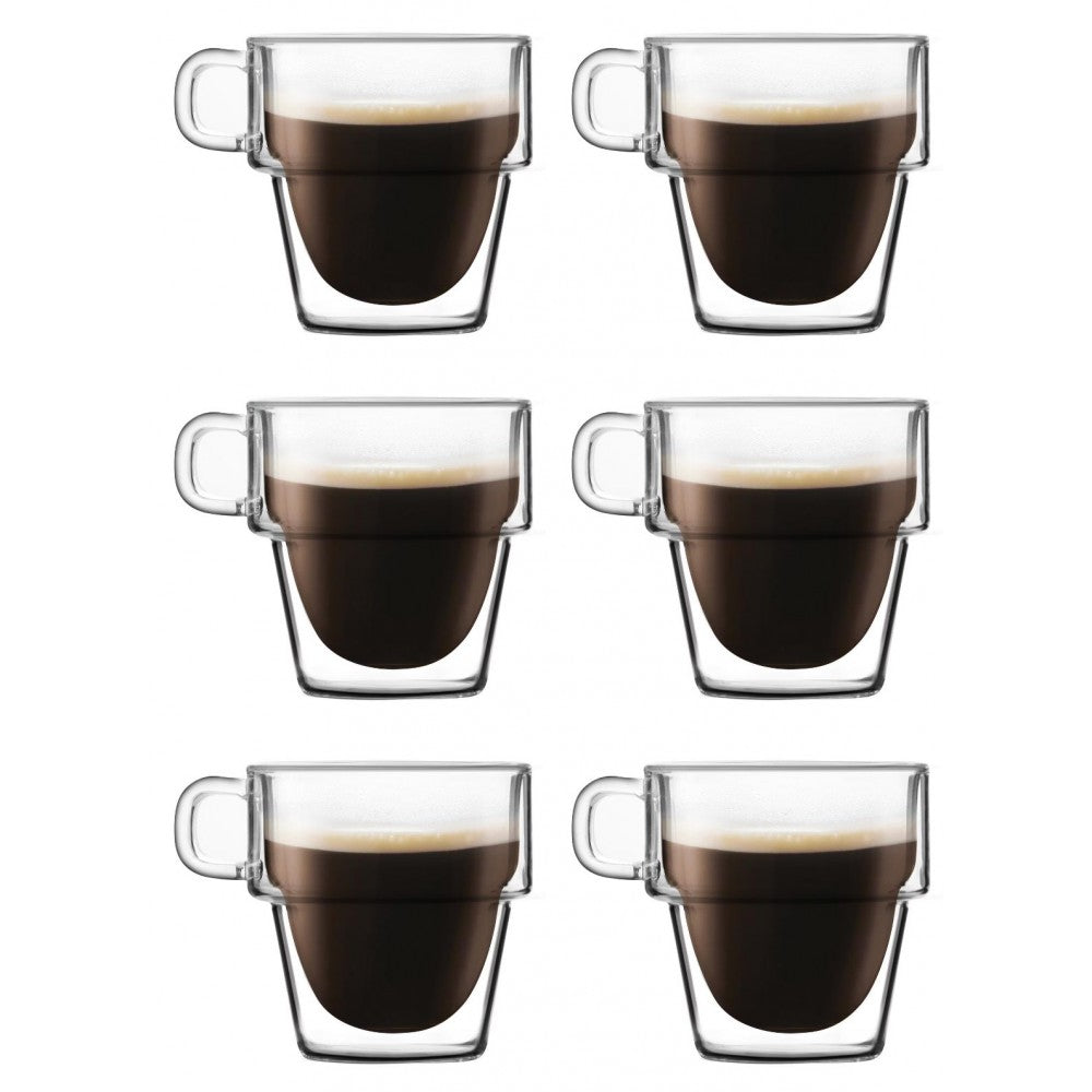 Set 6 cani cafea Americano Altmore, sticla borosilicat, pereti dubli, 350 ml