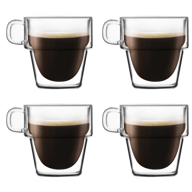 Set 4 cani cafea Americano Altmore, sticla borosilicat, pereti dubli, 350 ml
