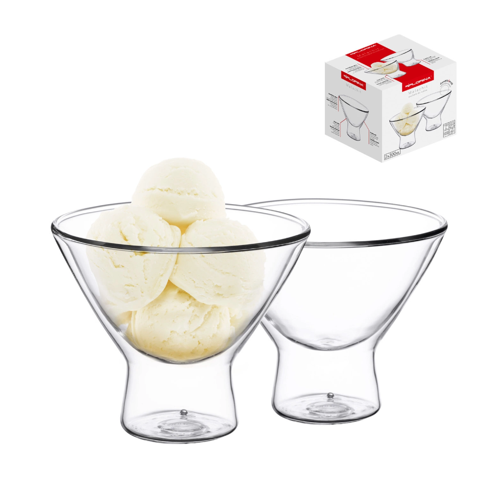 Set 2 cupe inghtetata Florina Malachit, sticla borosilicata, pereti dubli, 300 ml