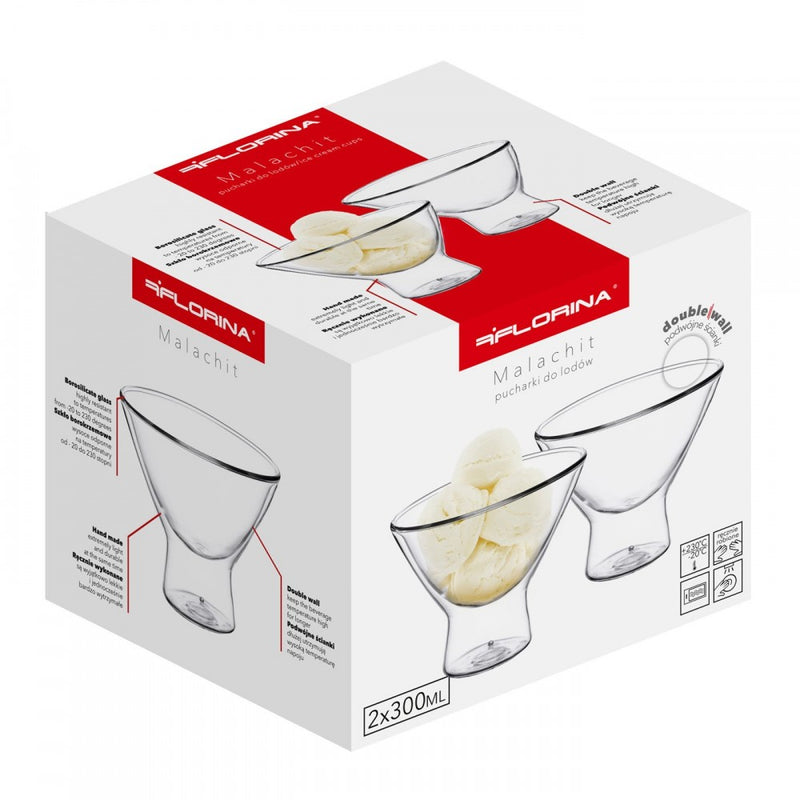 Set 2 cupe inghtetata Florina Malachit, sticla borosilicata, pereti dubli, 300 ml
