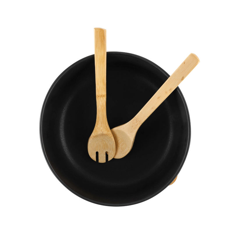 Bol Adria Black, portelan, baza bambus, set 2 linguri, 25 x 11 cm