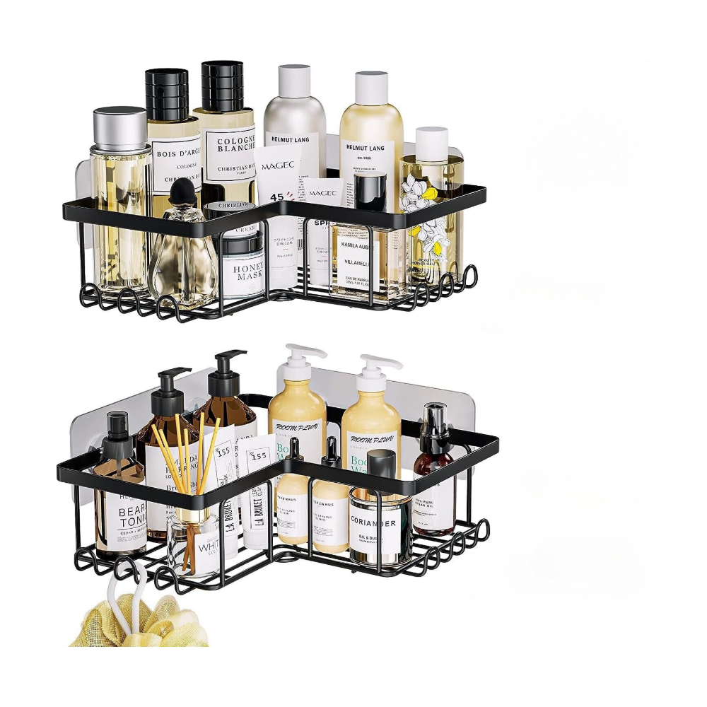 Set 2 etajere Livit Derit, pe colt, metal, negru, 34 x 12 cm