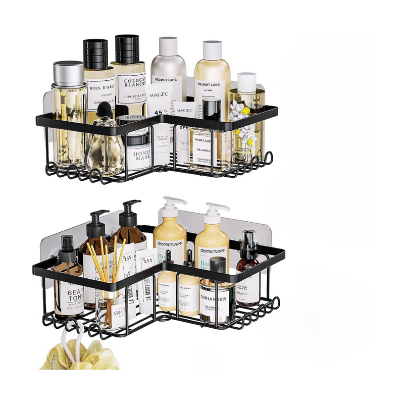 Set 2 etajere Livit Derit, pe colt, metal, negru, 34 x 12 cm