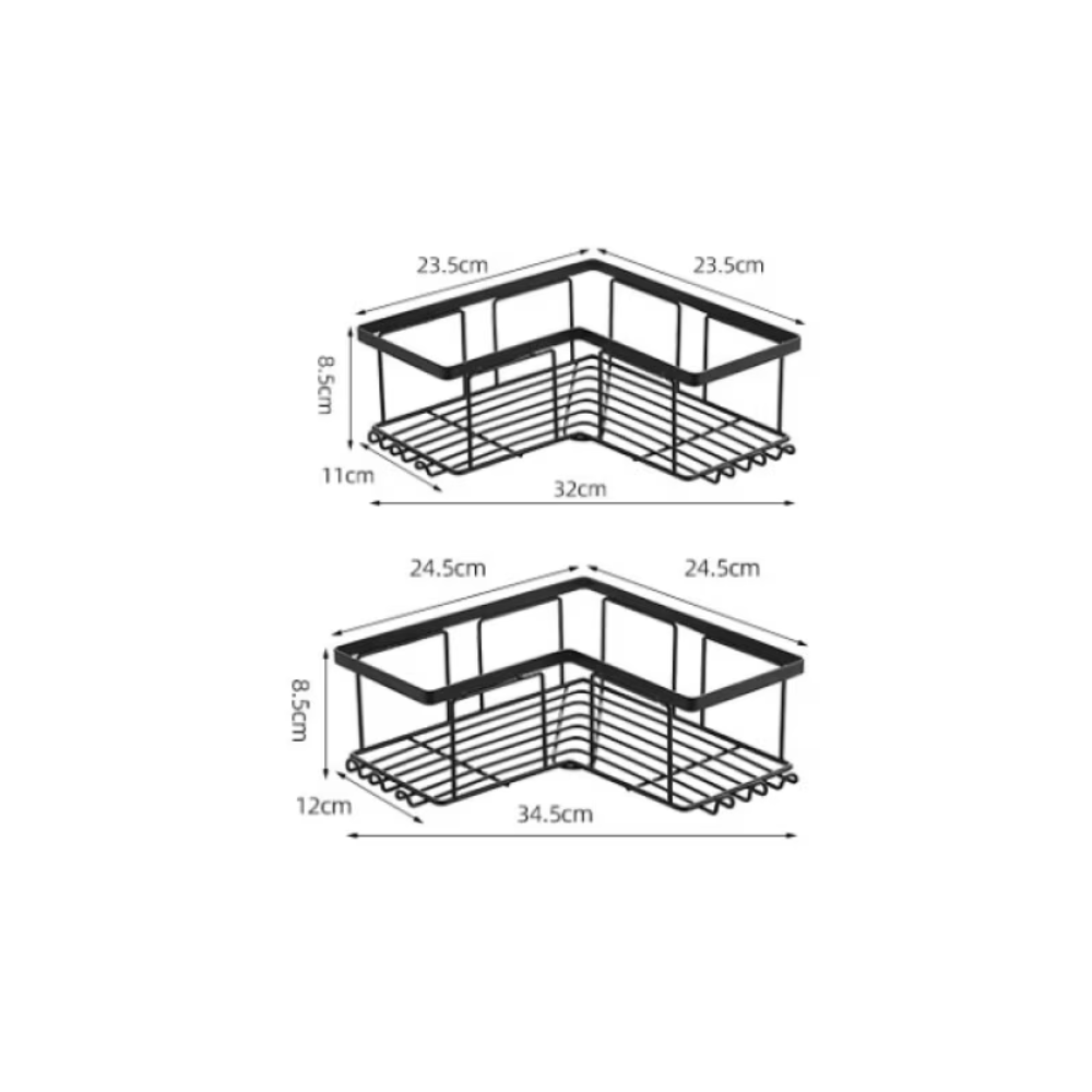 Set 2 etajere Livit Derit, pe colt, metal, negru, 34 x 12 cm