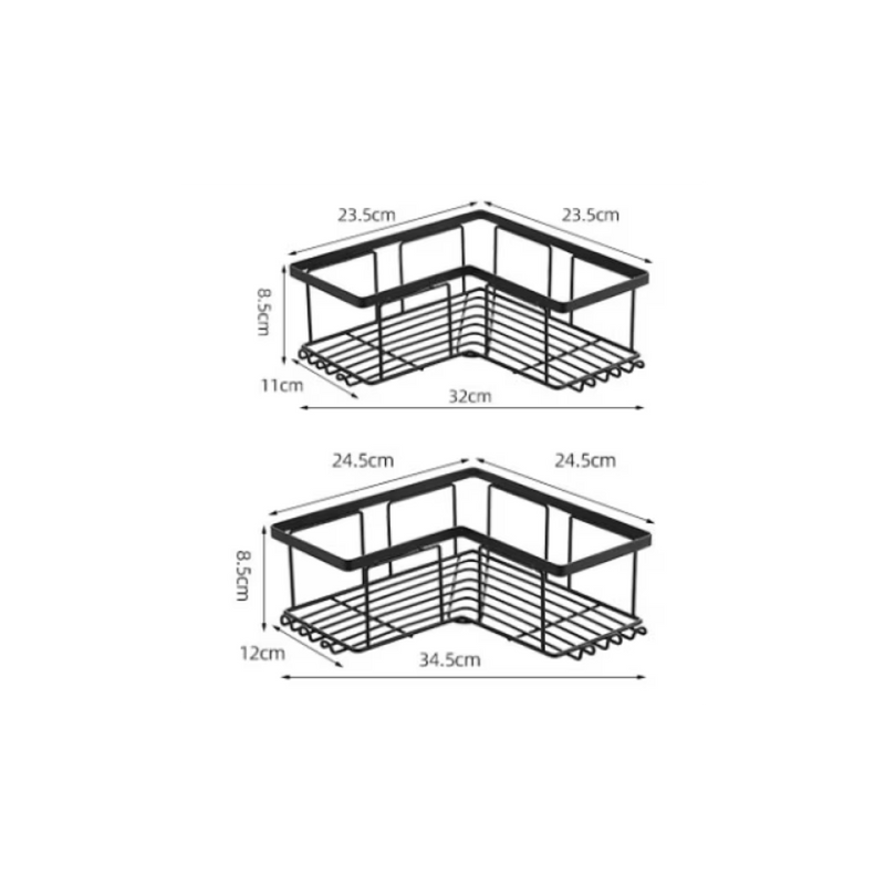 Set 2 etajere Livit Derit, pe colt, metal, negru, 34 x 12 cm