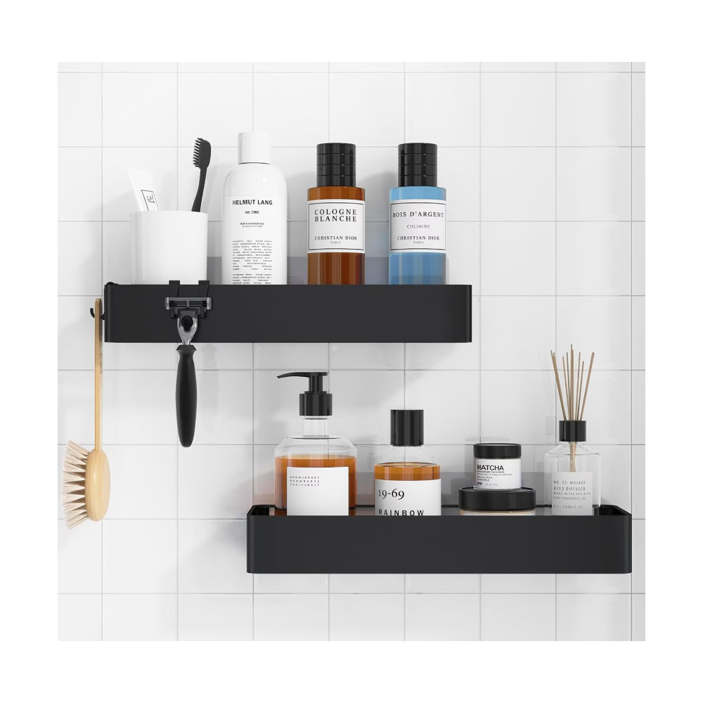 Set 2 etajere Livit Sheld, metal, negru, 38 x 6 cm