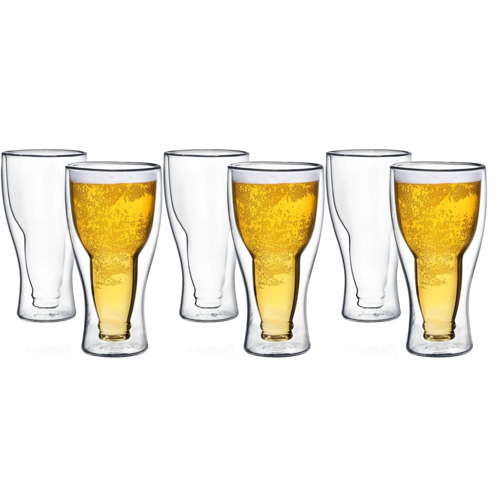 Set 6 pahare Bere Hans, sticla borosilicata, pereti dubli, 350 ml