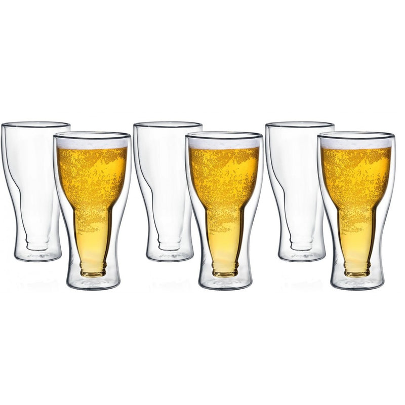 Set 6 pahare Bere Hans, sticla borosilicata, pereti dubli, 350 ml