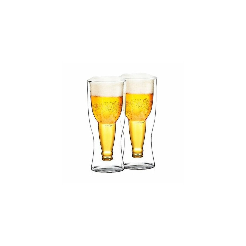 Set 2 pahare Bere Hans, sticla borosilicata, pereti dubli, 350 ml