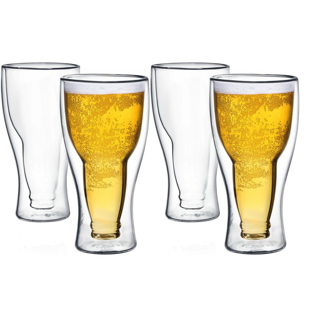 Set 4 pahare Bere Hans, sticla borosilicata, pereti dubli, 350 ml