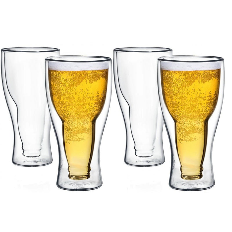 Set 4 pahare Bere Hans, sticla borosilicata, pereti dubli, 350 ml