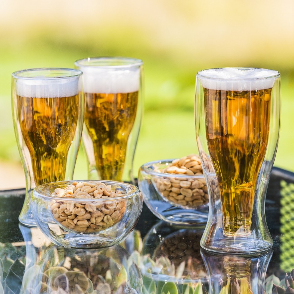 Set 6 pahare Bere Hans, sticla borosilicata, pereti dubli, 350 ml