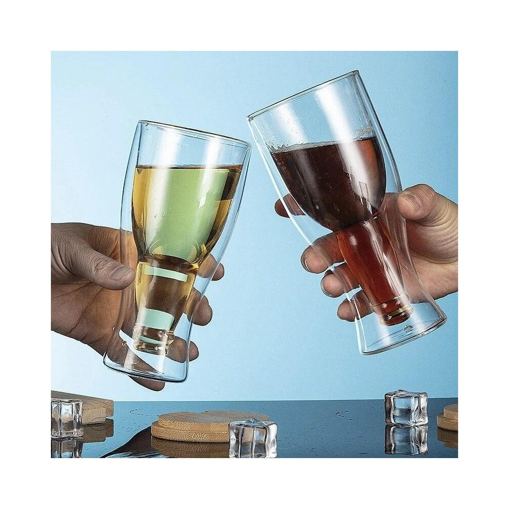 Set 2 pahare Bere Hans, sticla borosilicata, pereti dubli, 350 ml