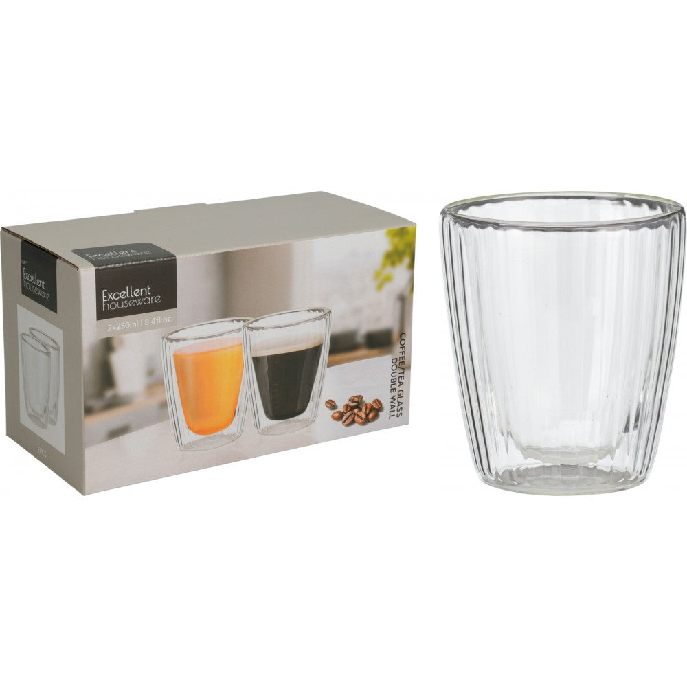 Set 2 pahare Ribs, pereti dubli, sticla, 250 ml