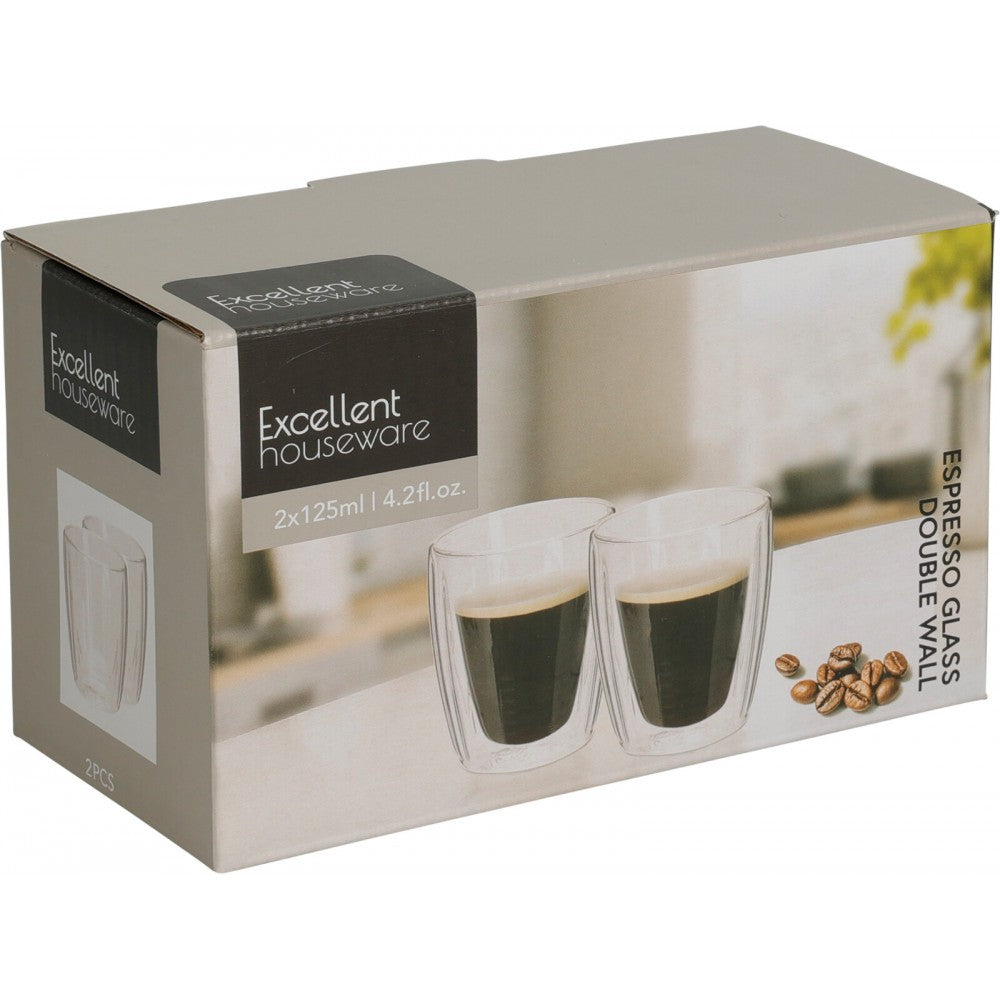 Set 2 pahare Ribs espresso, pereti dubli, sticla, 125 ml