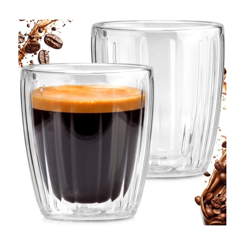 Set 2 pahare Ribs espresso, pereti dubli, sticla, 125 ml
