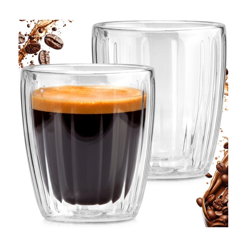 Set 2 pahare Ribs espresso, pereti dubli, sticla, 125 ml