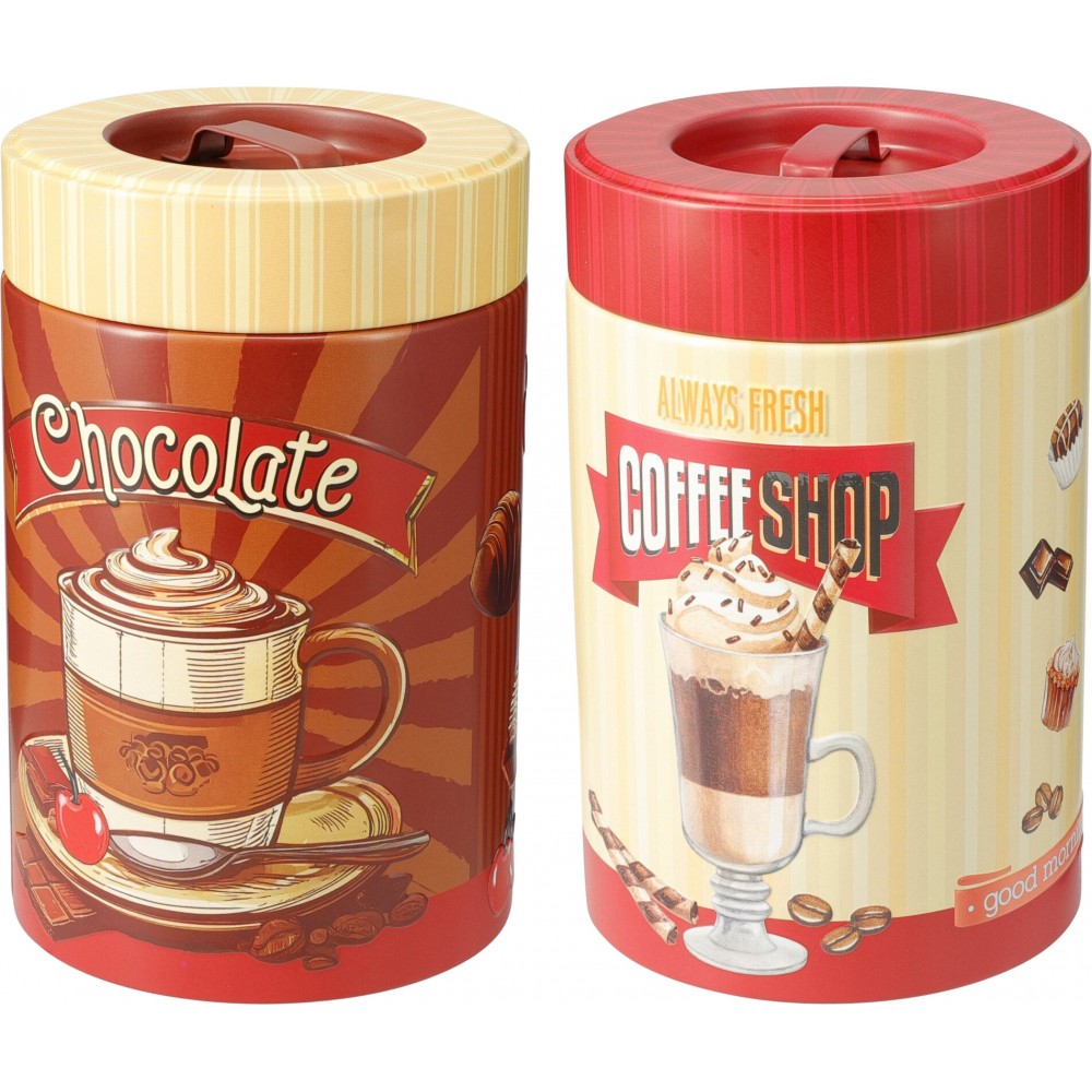 Set 2 recipiente cafea si ciocolata Eh Multicolor Red, metal, 10x 16 cm