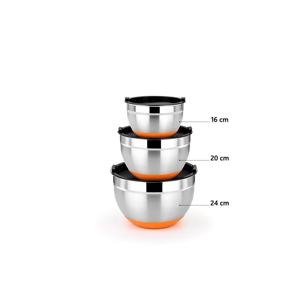 Set 3 boluri BRA Eficient, inox, cu capac, 16-20-24 cm