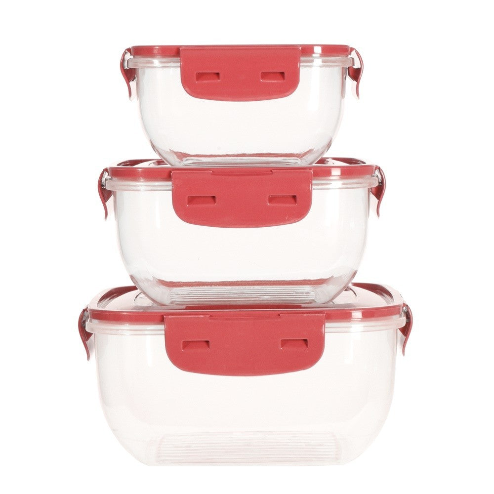 Set 3 caserole Alberta, plastic, rosu, 500, 900, 1500 ml