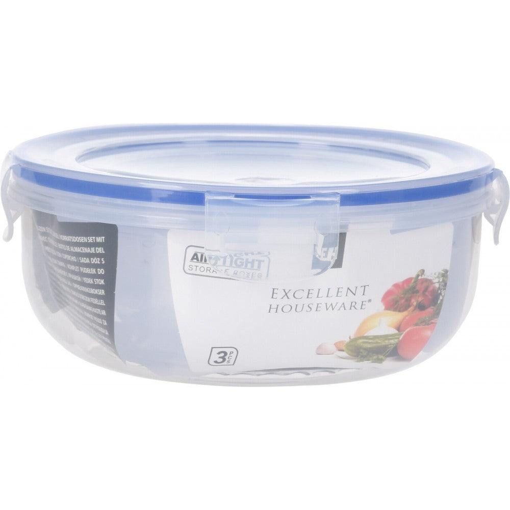 Set 3 caserole Excellent, rotunde, ermetice, plastic,400, 800, 1400 ml