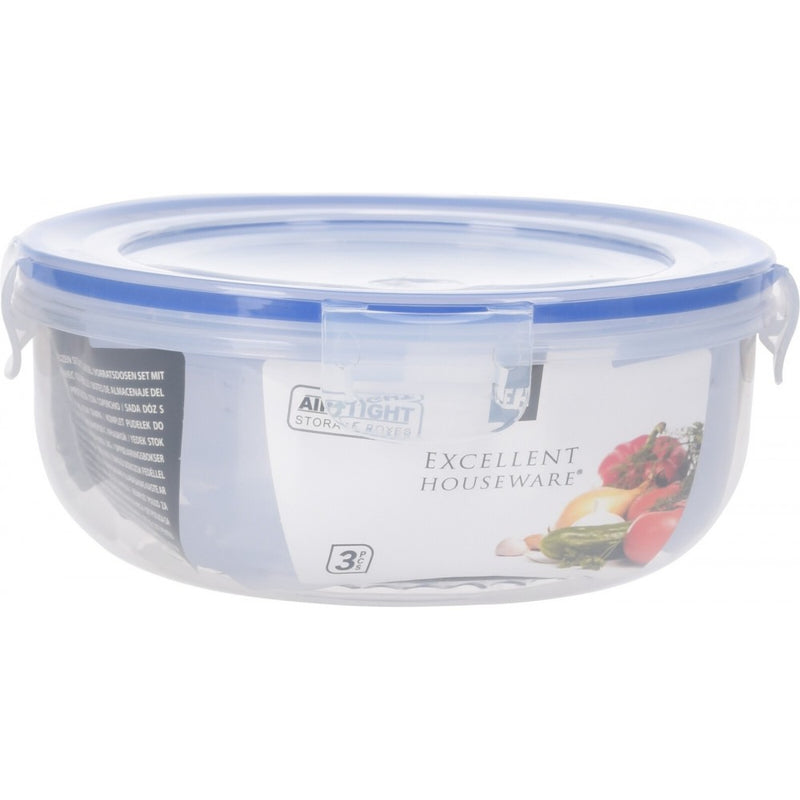 Set 3 caserole Excellent, rotunde, ermetice, plastic,400, 800, 1400 ml