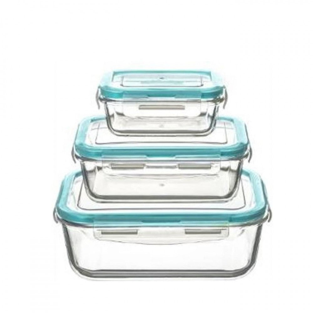 Set 3 cutii alimentare 5five, dreptunghiulare, din sticla cu inchidere ermetica