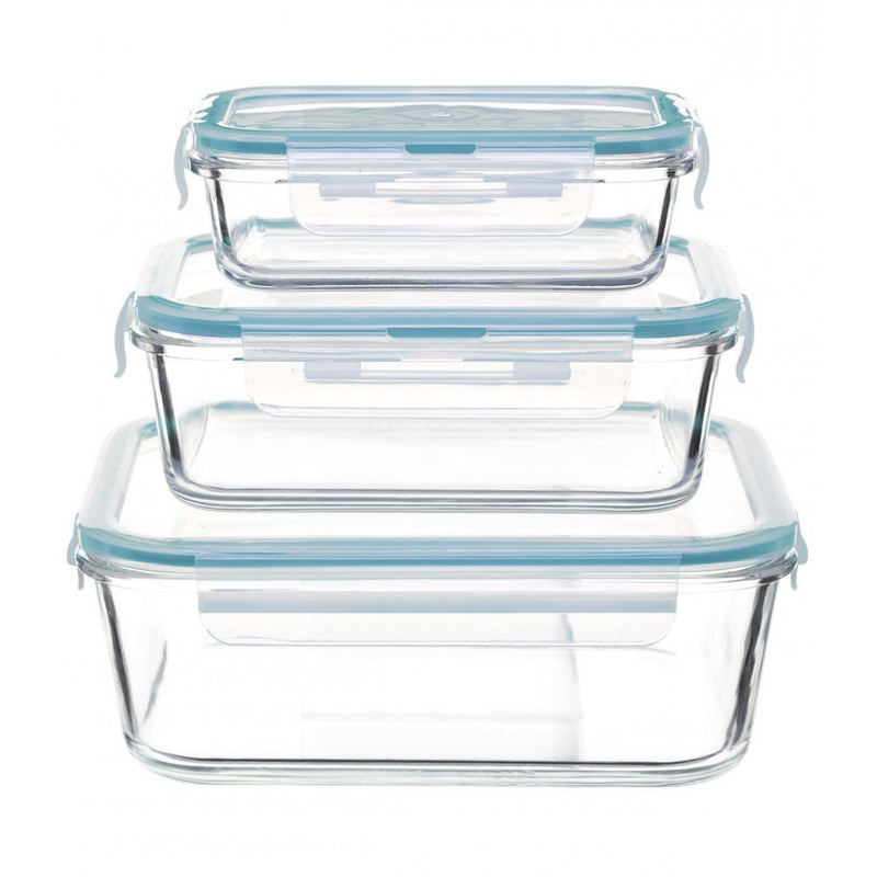 Set 3 cutii alimentare, 5five, patrate, sticla, inchidere ermetica
