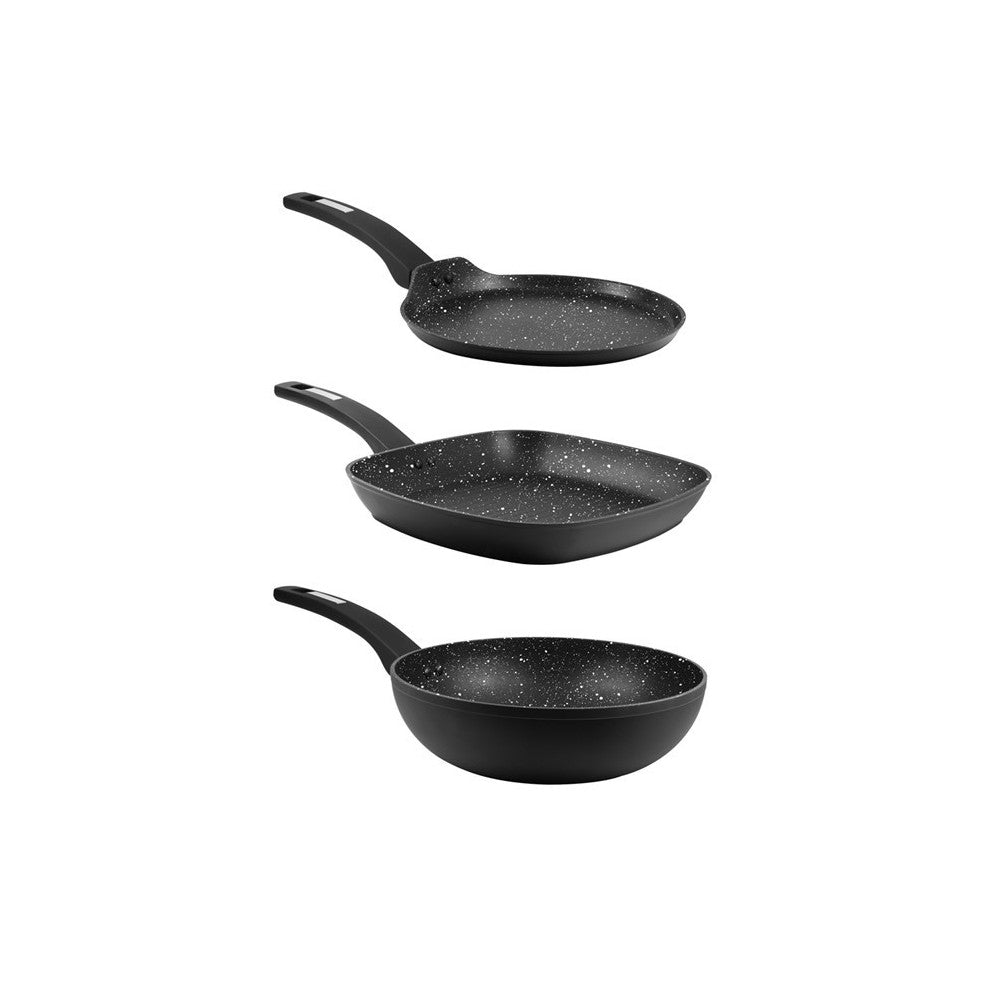 Set 3 tigai marmorate Marburg, aluminiu forjat, diametru clatite 24 cm, wok 24 cm, grill 28 cm, inductie